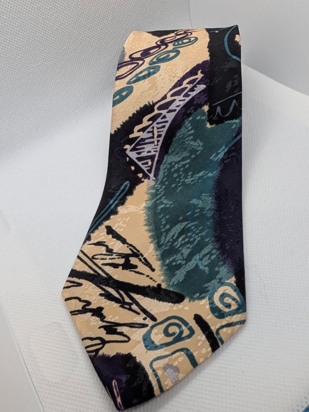 Retro 90s Florenzi Collection Mens Necktie Abstract Shapes Art Deco Poly 4x57